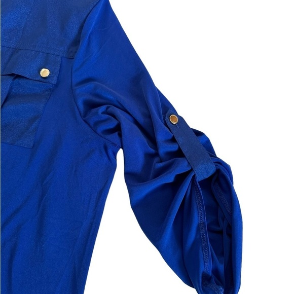 Carmen Marc Valvo Royal Blue Roll Tab Sleeve Size Large - Picture 8 of 17